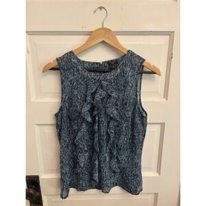Ann Taylor Women's Teal Blue Sleeveless Sheer‎ Ruffle Blouse Top Size 8P